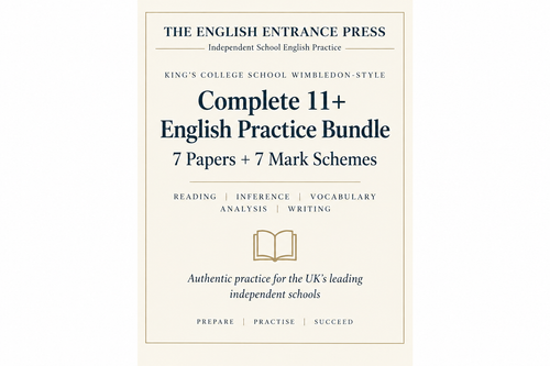 King's College School Wimbledon-style Complete 11+ English Practice Bundle — 7 Papers + 7 Mark Schemes