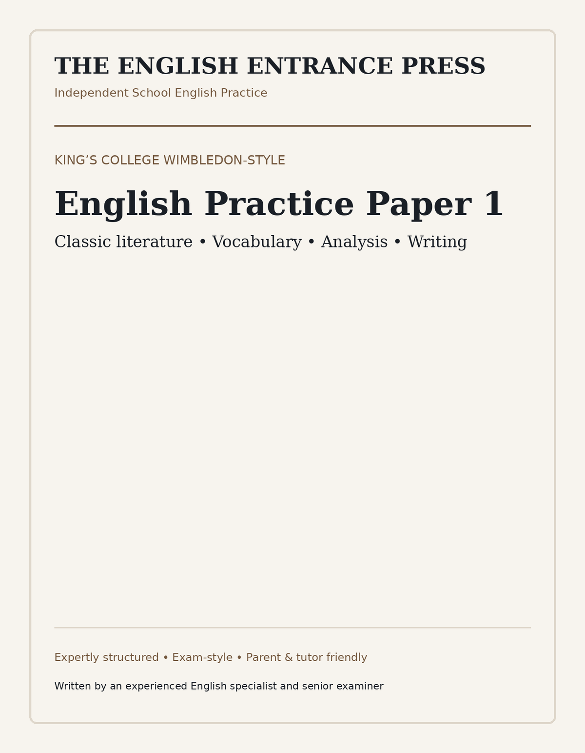 King's College Wimbledon-style English Practice Paper 1 cover