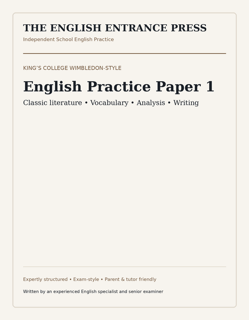 King's College Wimbledon-style English Practice Paper 1 cover