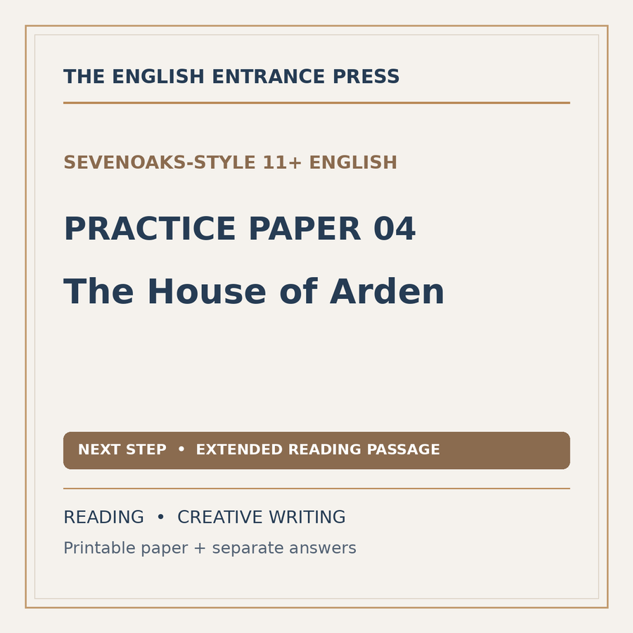 Sevenoaks-Style 11+ English Practice Paper 04: The House of Arden (PDF + Answers)